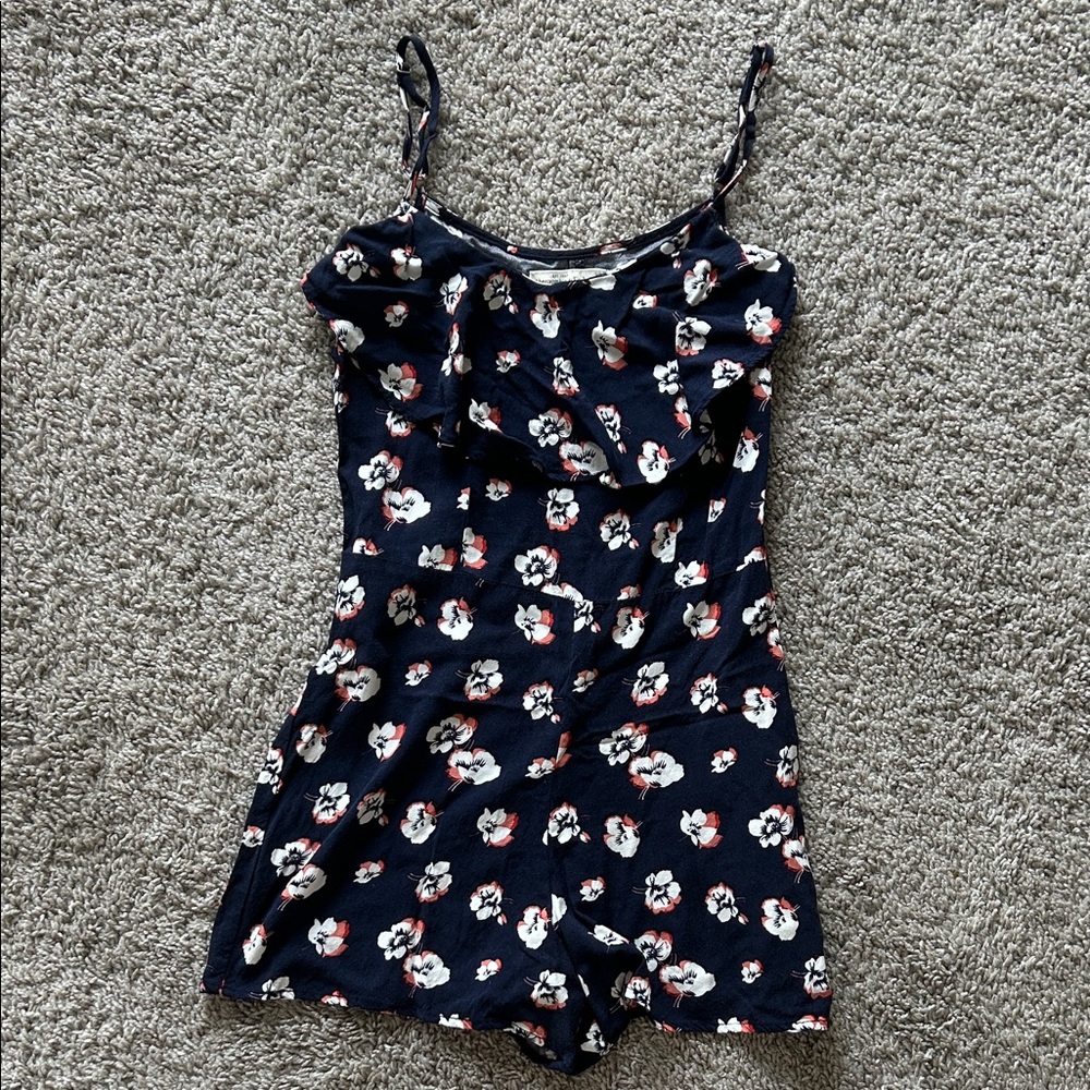 Abercrombie & Fitch Women’s Navy Floral Romper with Adjustable Straps & Zipper